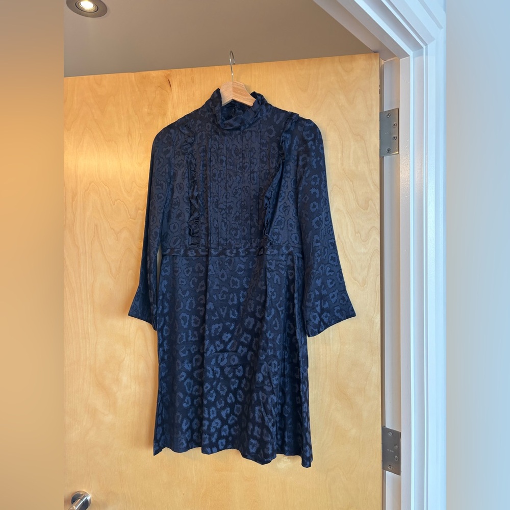 SOEUR Navy Leopard Print Silk Mini Dress - Medium - Picture 6 of 6